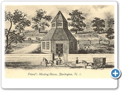 An engraving of the first, 17th century, Burlngton Friends Meeting House