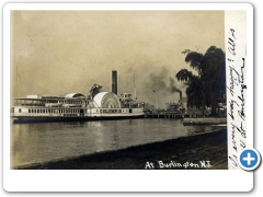 A nearly identical, but slightly different postcard of the steamboat Columbia at Burlington from around 1906