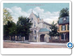 The Methodist Church om Main Street in Moorestown around 1910 - Built 1860 - Stone front added 1900 - Demolished to make way for the Farmers and Mechanics Bank Building