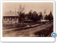 Mount Pleasant - A streetscape showing the School and the 1843 Mount Pledant Presbyterian Church (NKA Alexandria Presbyterian Church at Mount Pleasant), with it's original steeple. - c 1910