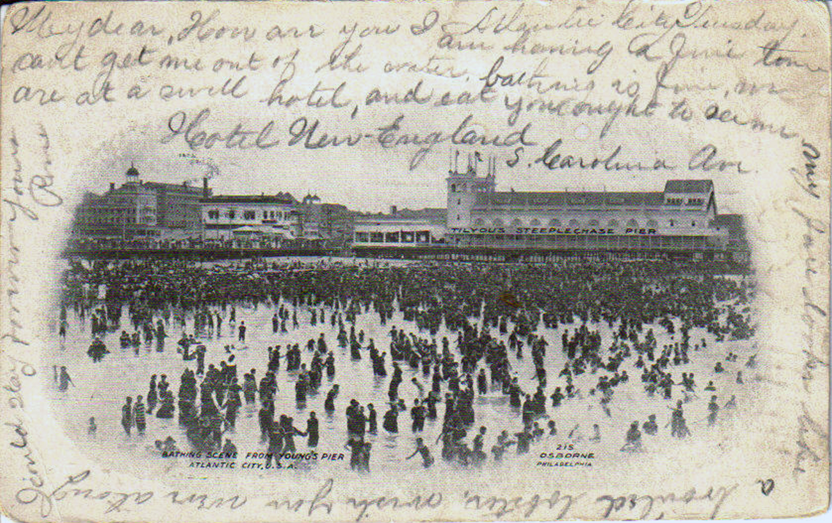 Atlantic City - Beach with Youngs Pier and Steel Pier - perhaps 1903