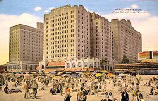 Atlantic City - Hotel Ambassador from the beach - 1940s