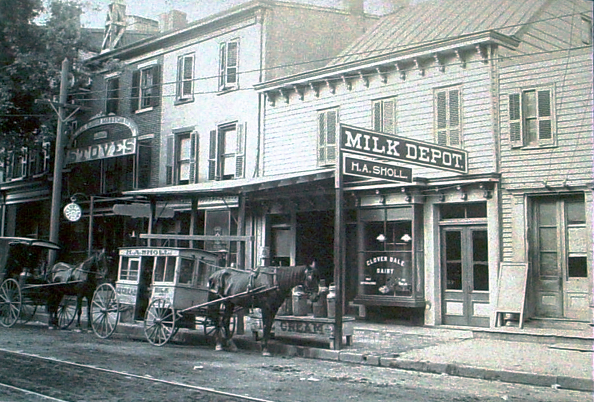 Bordentown - Horse andwagon at Milk Depot and other shops - undated-b