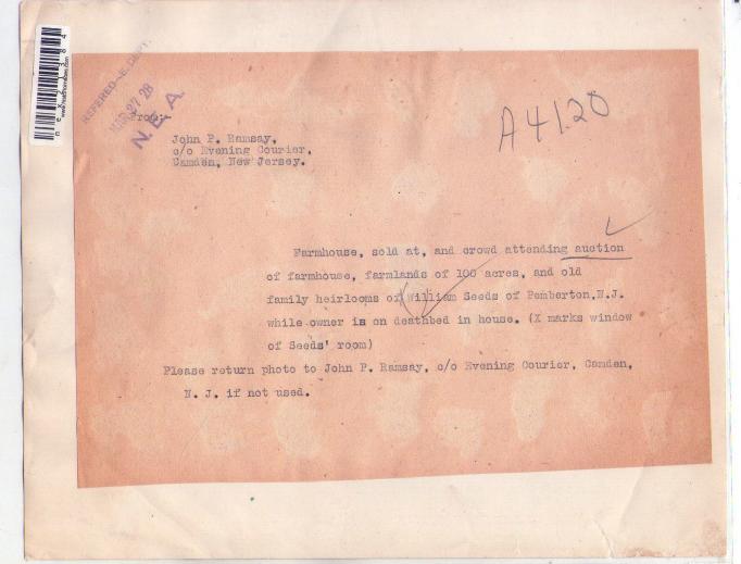 Browns Mills -  William seeds residence Pemberton,NJ near browns mills 1928 - back
