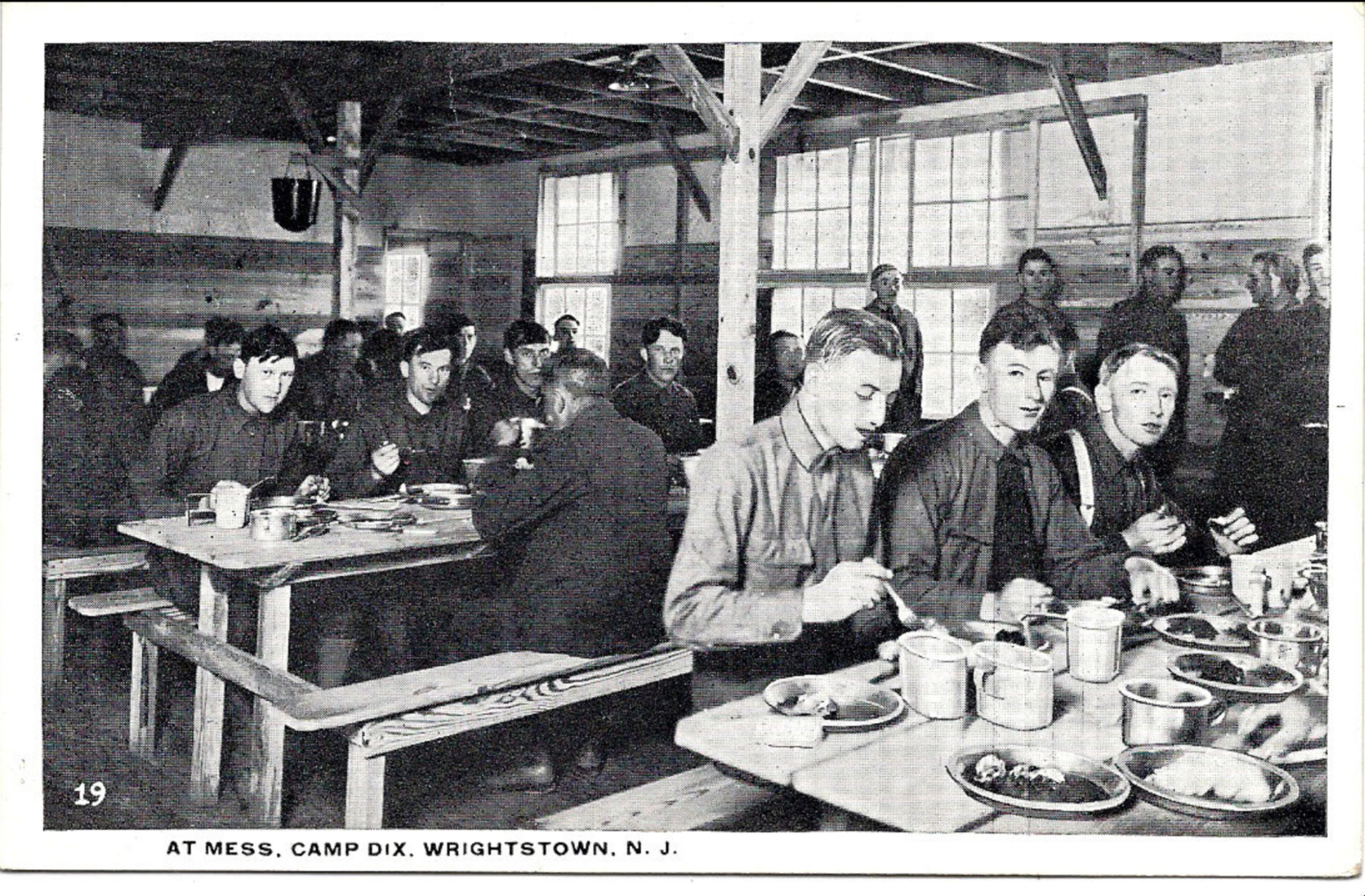 Camp Dix - After I'm not sure how many pics of the troops waiting for food here is a shot of some of the guys actually eating - c WWI era